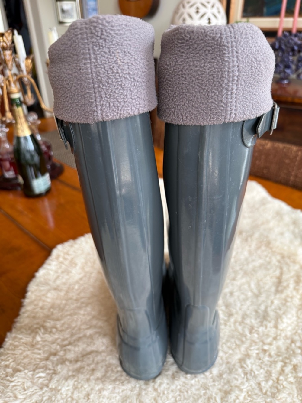 Hunter Gloss Tall Rain Boots in Charcoal - Picture 3 of 8